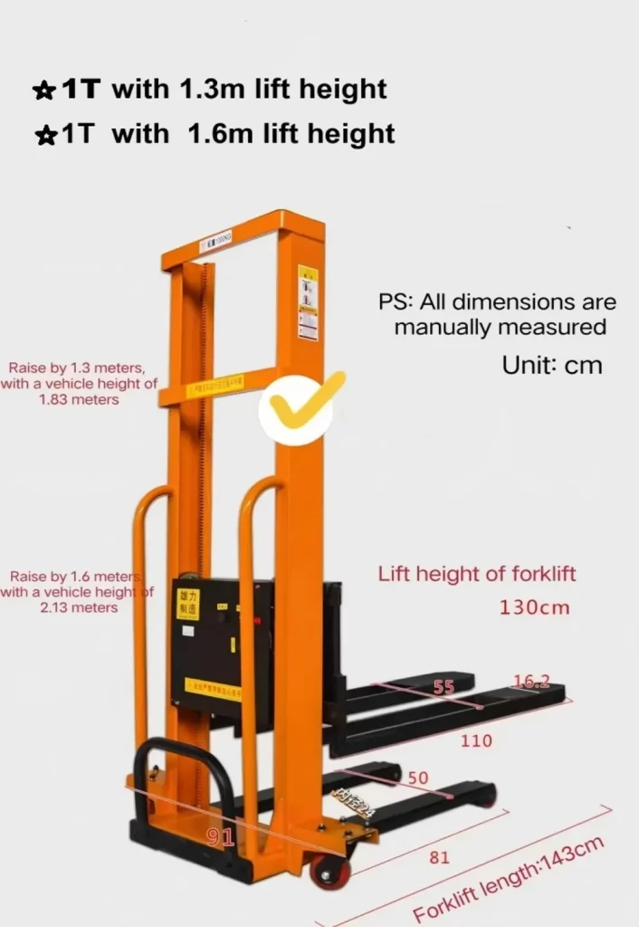 1ton 1.3m 1.6m lifting electric self climbing mini forklift ideal for warehouse lifting operation