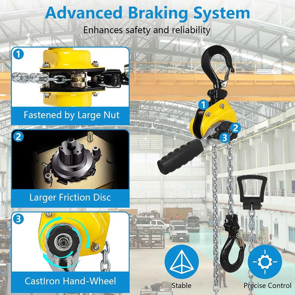 Lever Hoist Type CS-Mini 250kg 500kg 750kg 10Ft Lever Chain Hoist w/Portable Hooks, 360°Rotation Hook