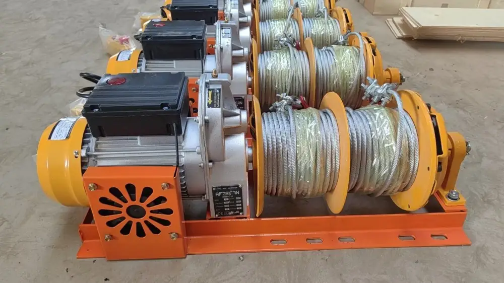 500/1000kg dual drums double reels mini clutch winch 13cm+13cm 8mm 30m galvanized steel rope,fast speed 24m/min