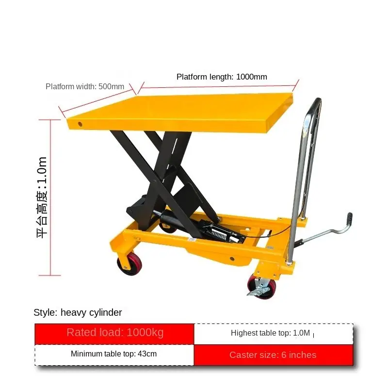 Movable Manual Hydraulic Platform Vehicle Plate Car Scissor Lift Type Hand-Push Small Lift Platform Mobile Elevator