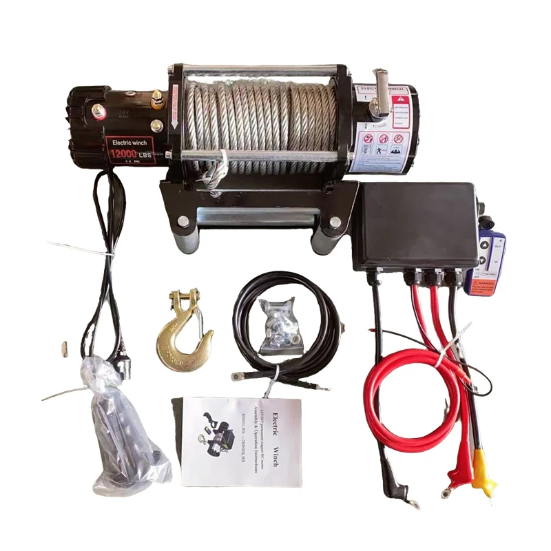 12000lbs 12V 24V Heavy Duty Electric Winch with Pure Copper Motor Galvanized Steel Cable, for Pickup Truck Off Road Vehicle Recovery