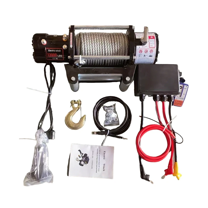 12000lbs 12v 24v heavy duty electric winch with pure copper motor galvanized steel cable, for pickup truck off road vehicle recovery