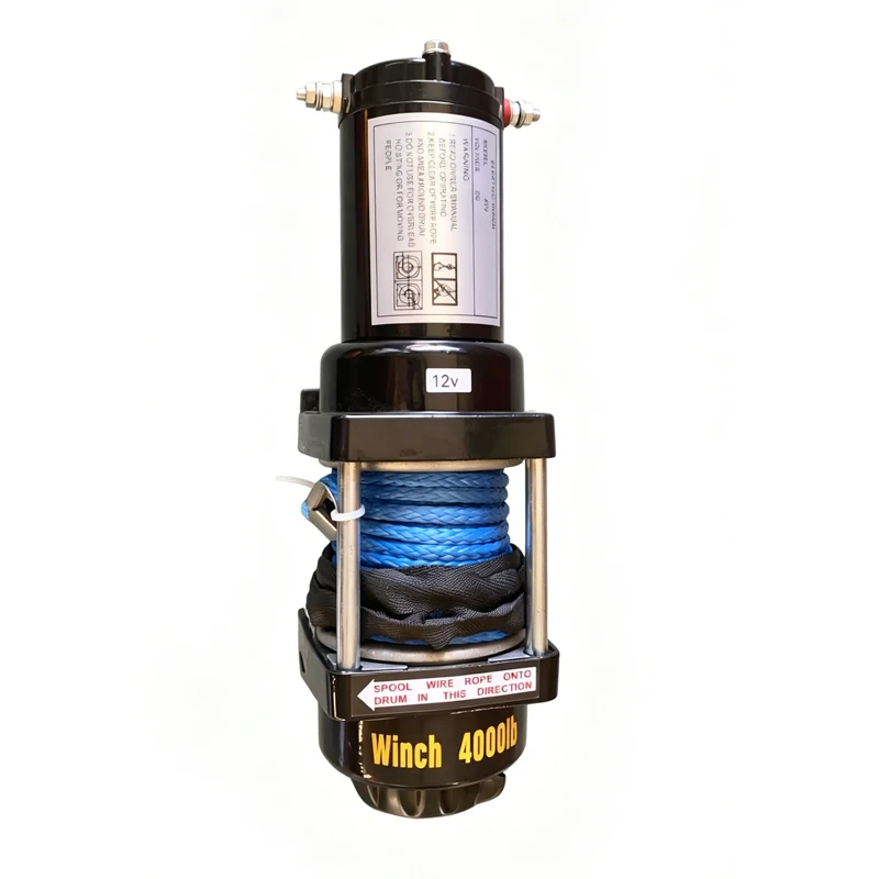 12V 24V 4000lbs Electric Winch with Safe Synthetic Rope, Wired Remote & Full Mount Kit for ATV UTV Off Road Recovery