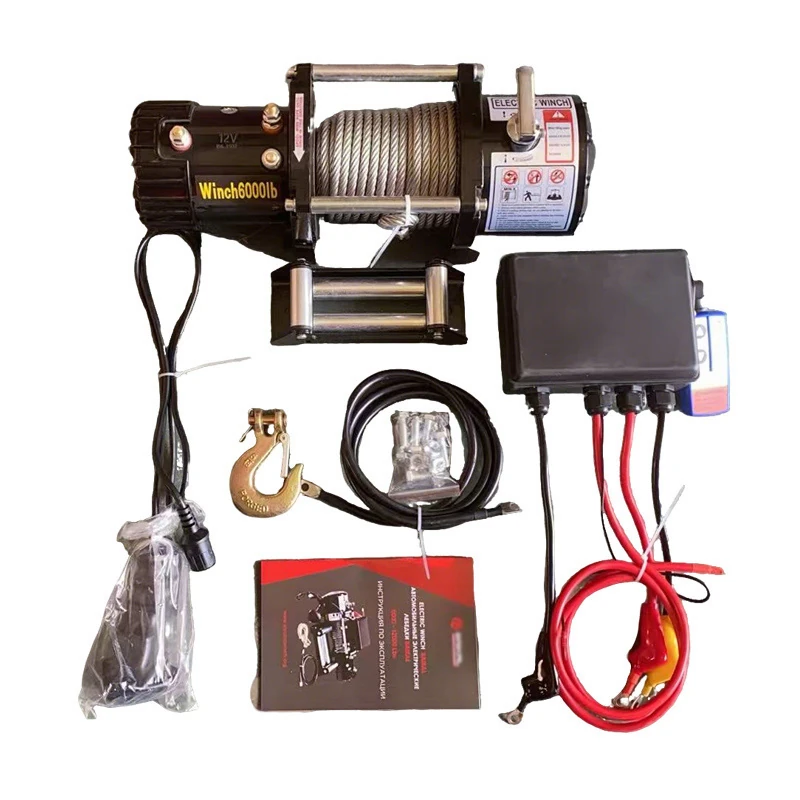 6000lbs 12v 24v electric winch with steel cable, roller fairlead full mount kit for atv utv off road truck recovery