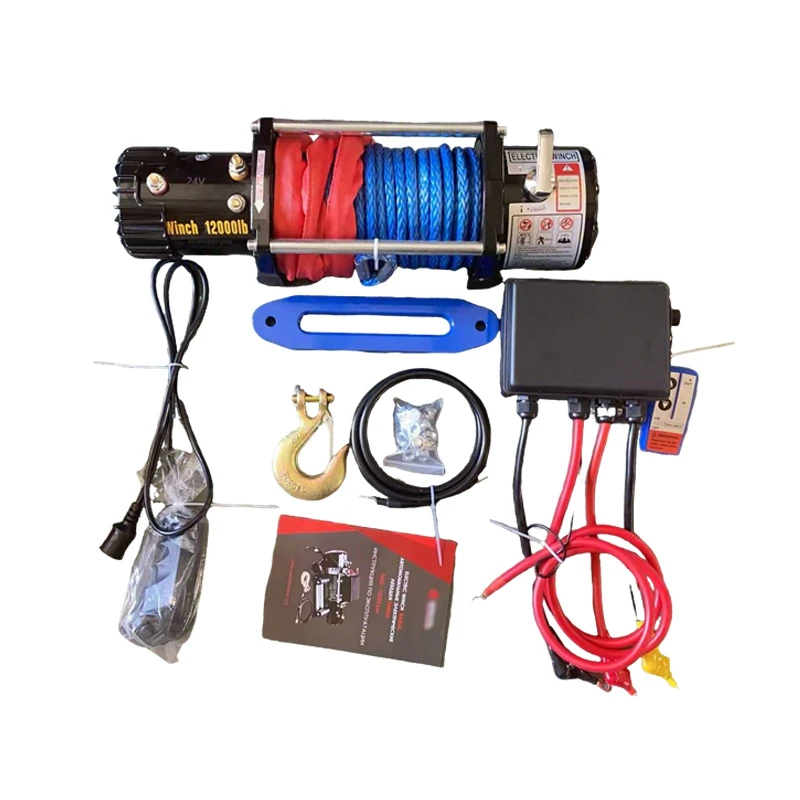 Heavy Duty 12000LBS 12V/24V Synthetic Rope Electric Winch for Truck SUV Off-Road Recovery & Towing